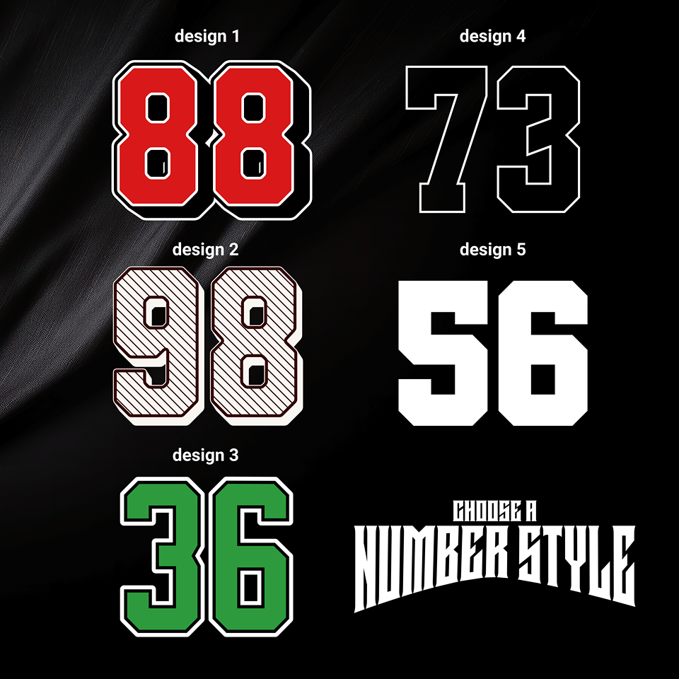 name and number transfers for sports uniforms, custom iron on transfers, number transfers nz